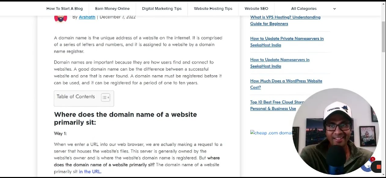 where does the domain name of a website primarily sit?